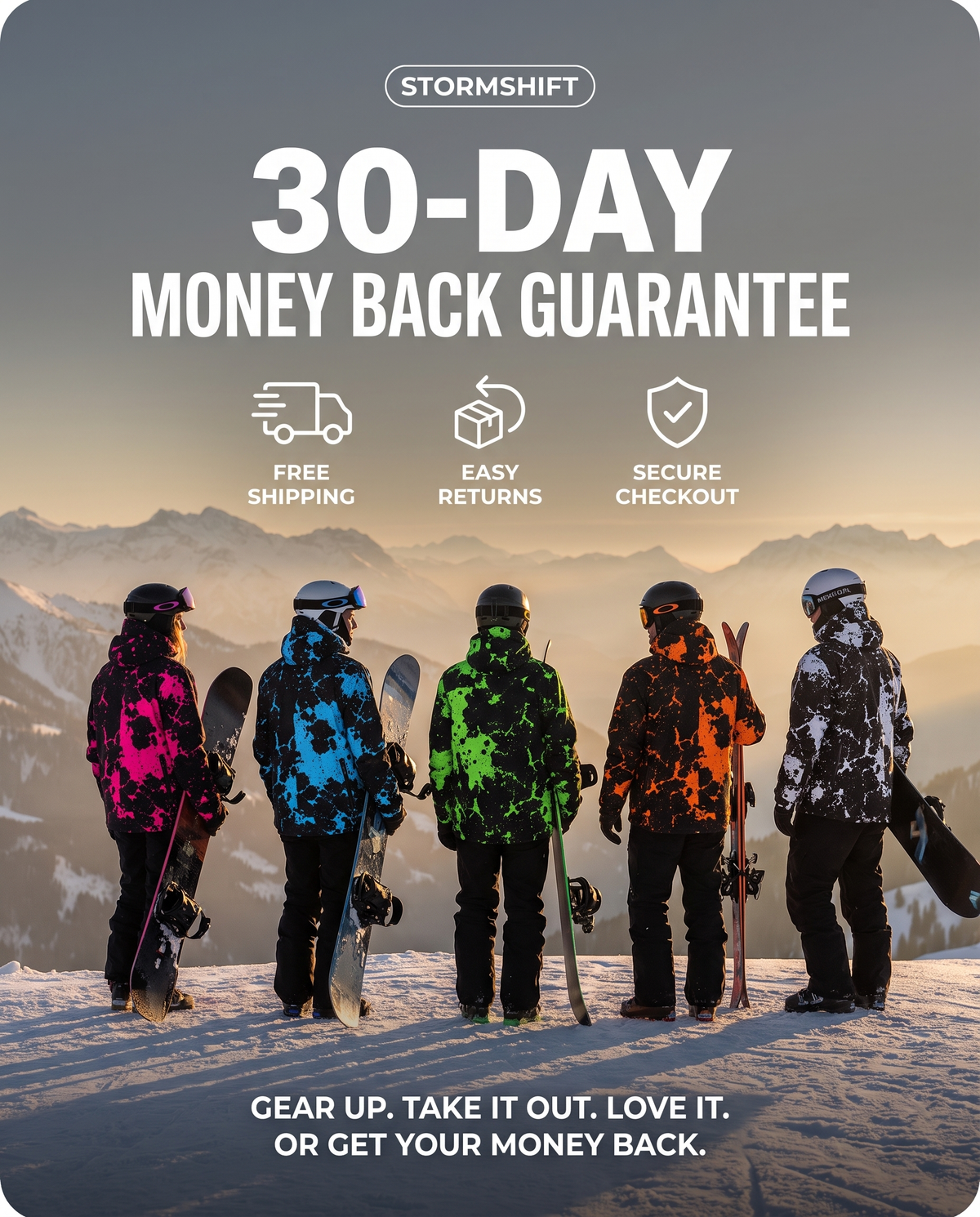 30-day money back guarantee, free shipping, easy returns, secure checkout