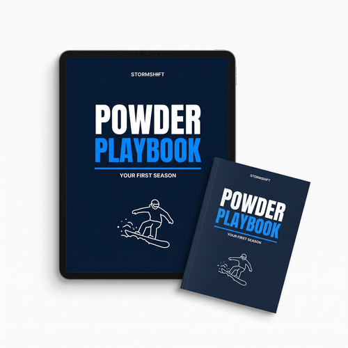 Powder Playbook eBook cover shown on a tablet and a printed booklet