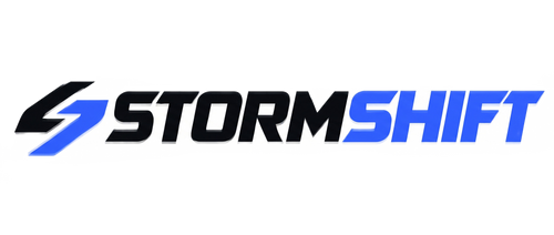 StormShift logo for light backgrounds, transparent, black and blue